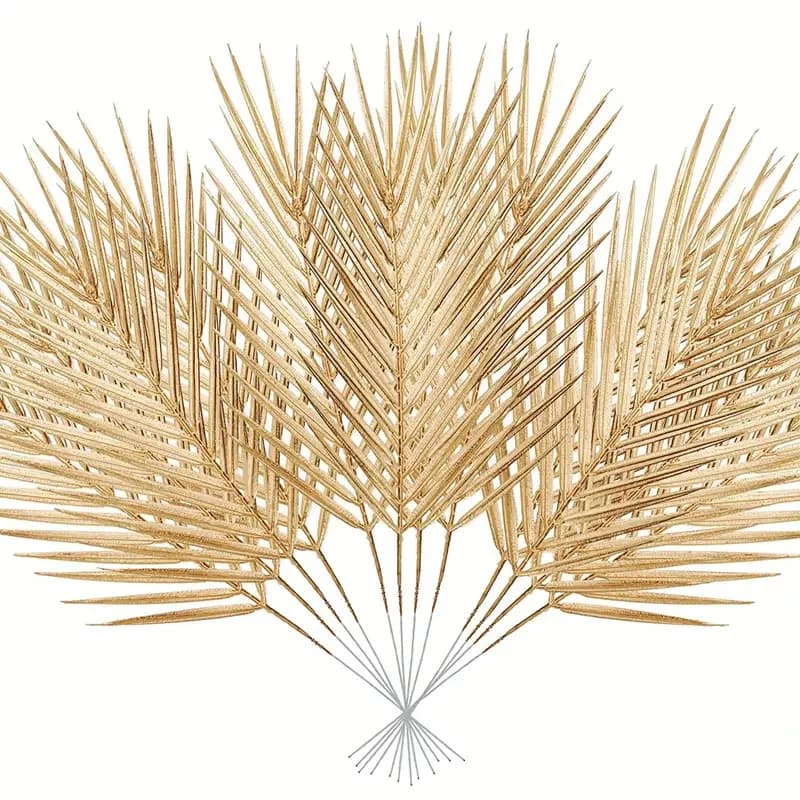 5pcs Golden Artificial Palm Leaves Fake Tropical Plants Faux Flowers For Indoor Outdoor Home DIY Vase Filler Wedding Party Decor