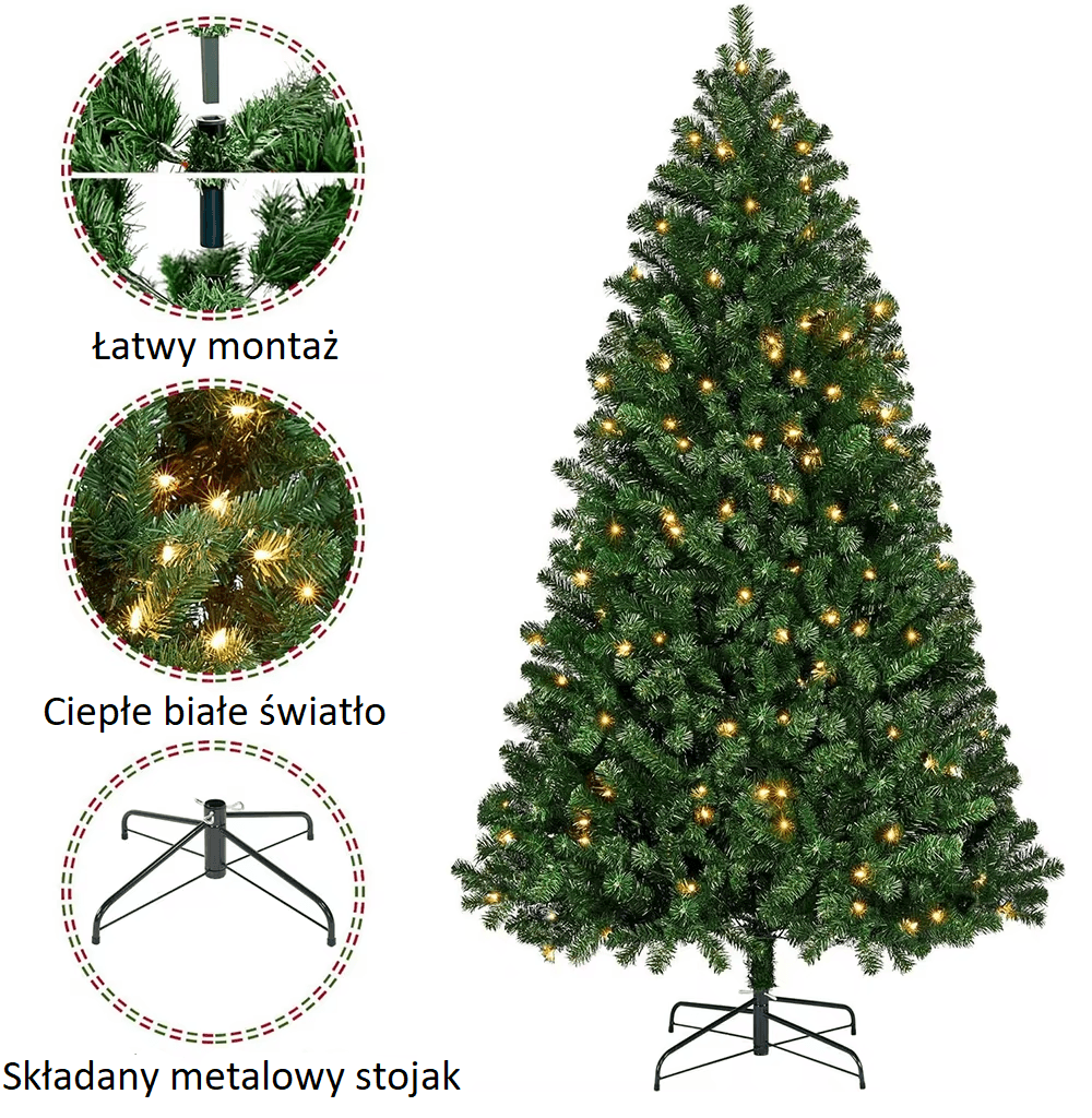 Duża choinka 2,4 m – 1500 gałązek, łatwy montaż, metalowy stojak. Magia Świąt w Twoim domu! 🎄